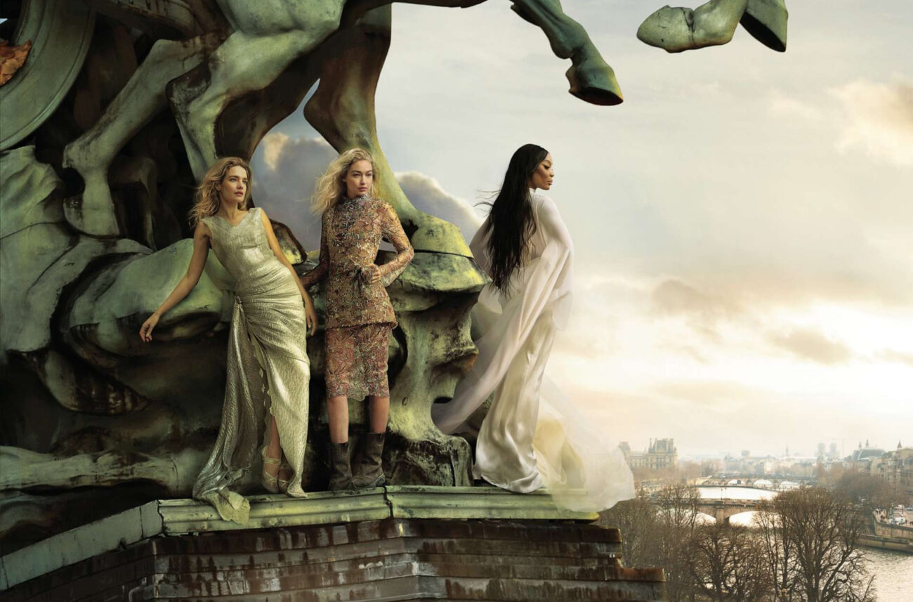 Natalia Vodianova, Gigi Hadid, and Naomi Campbell pictured in Paris for the Vogue 2023 May issue. Vogue/Annie Leibovitz