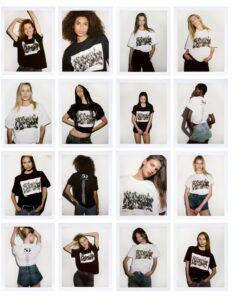 Modelki pozujące w koszulkach marki Zara. T-shirty powstały w ramach limitowanej kolekcji na 50. urodziny marki Zara.