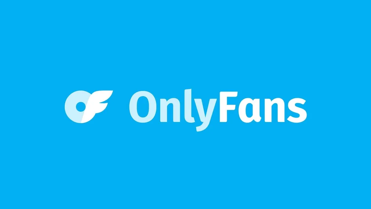 Logo onlyfans na niebieskim tle. 